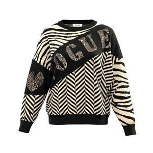 Sequin Vogue Zebra Stripe Knit Sweater Bold Graphic Statement Animal Print